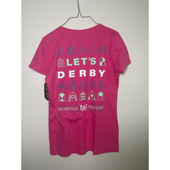 Official Kentucky Derby T-Shirt Pink Women’s Let's Derby Short Sleeve Size Small - Picture 1 of 6